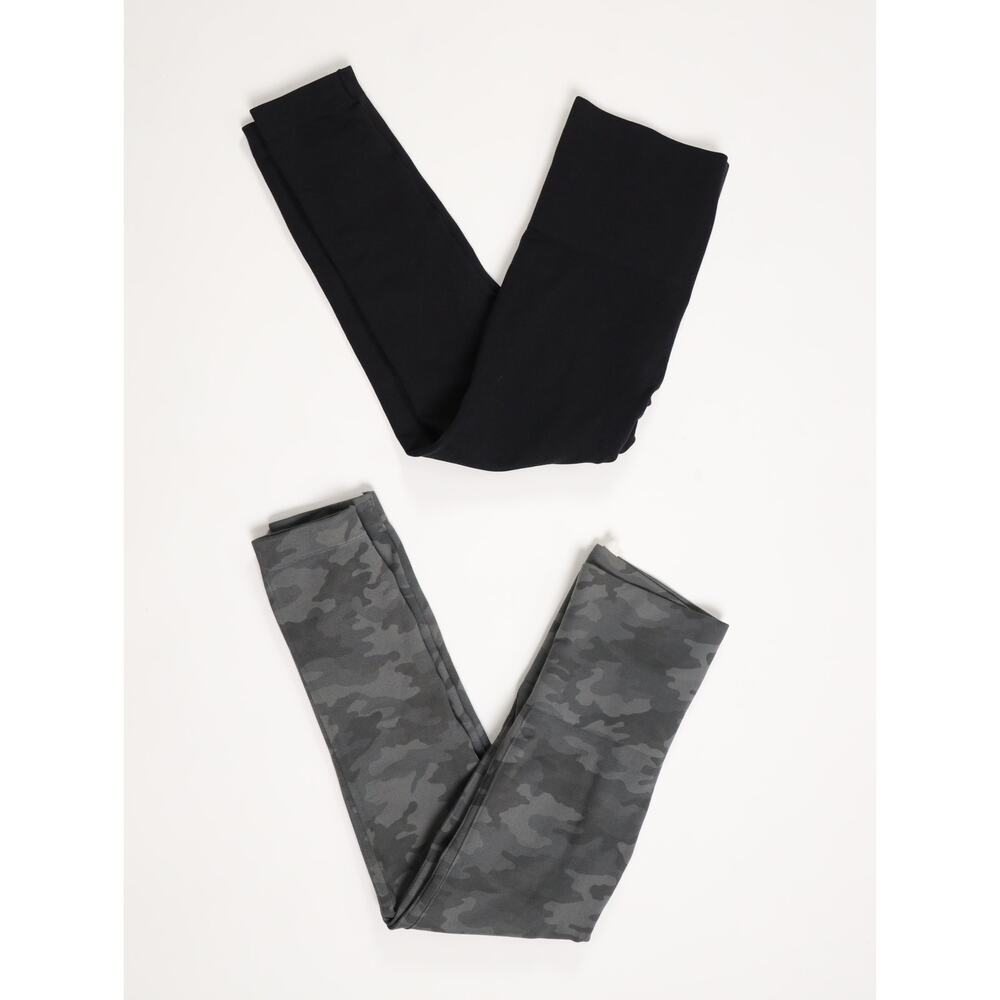 Spanx Leggings Bundle Small Black Camo High Rise Shaping Activewear Set 2 Pair